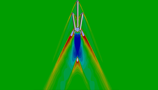 Overset mesh capabilities decrease the simulation time of pressure contours encountered during rocket booster separation by reducing the number of mesh cells by 70 percent.